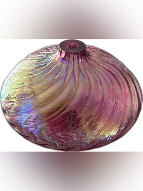 Glass Eye Studio Iridescent Pink Swirl Glass Vase Oil Lamp Vintage